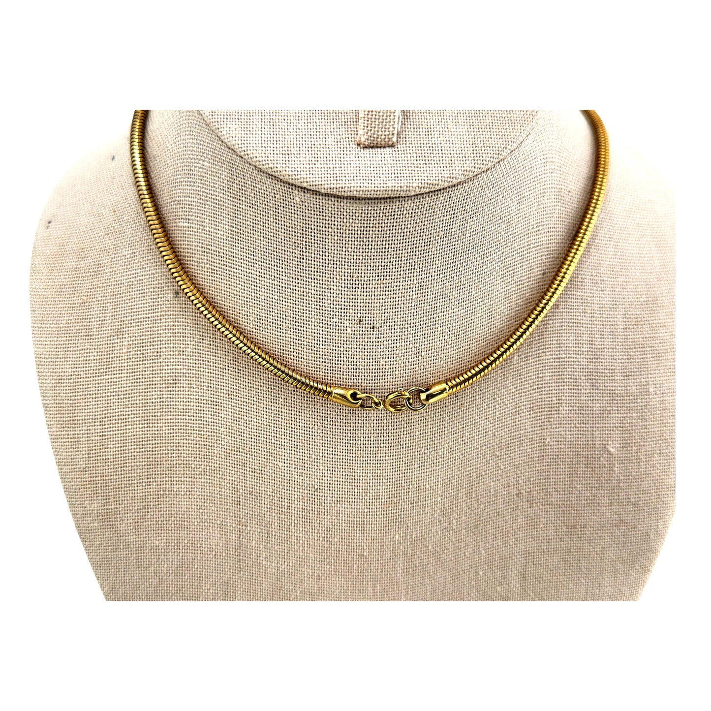 Slim gold-tone snake chain necklace – on neck display