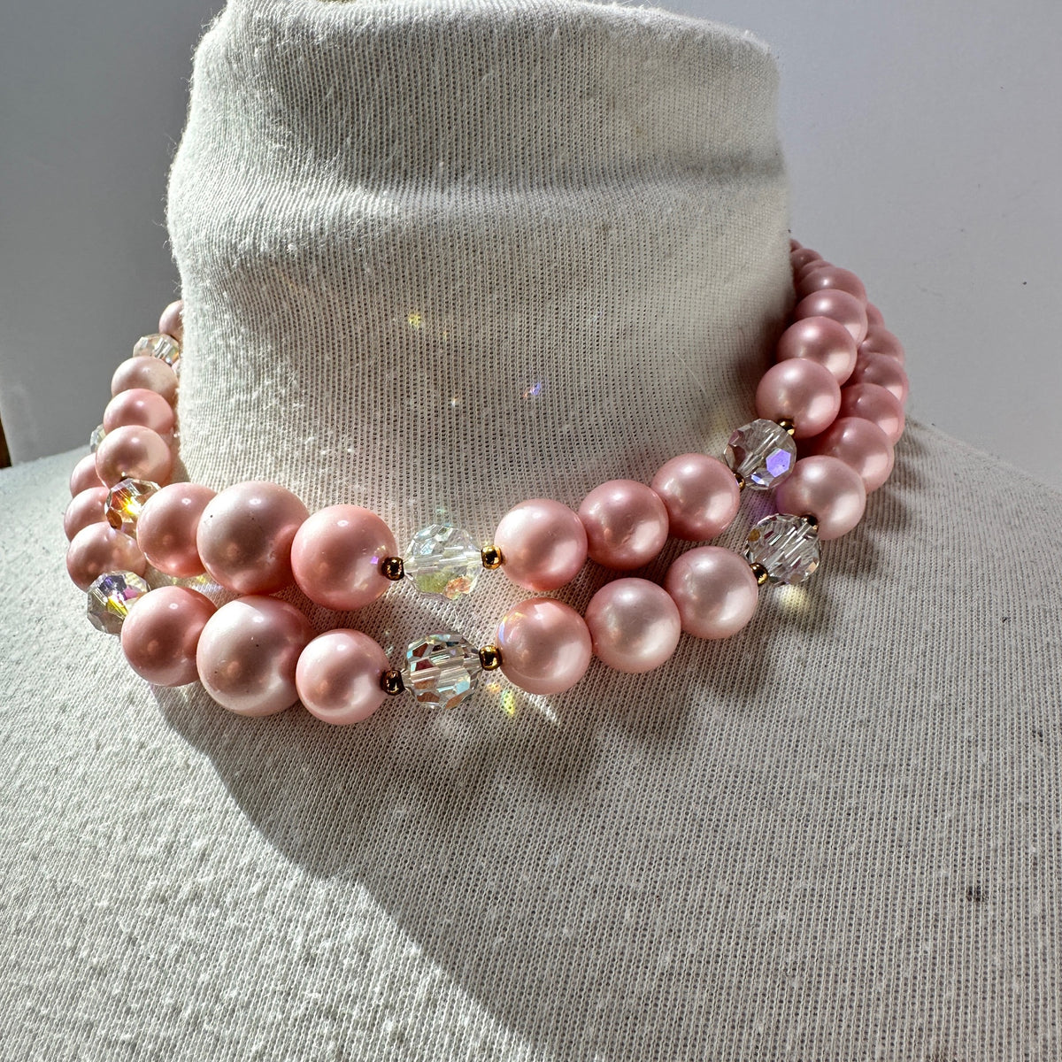 Lisner pink faux pearl and AB crystal set — photo 3