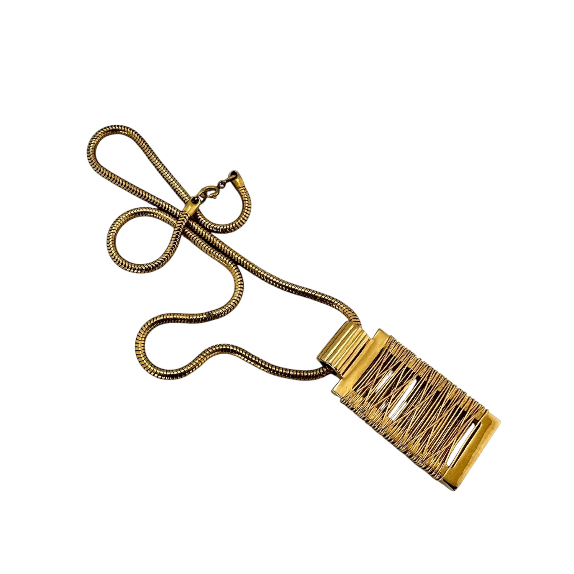 Sculptural gold-tone pendant necklace – angled view