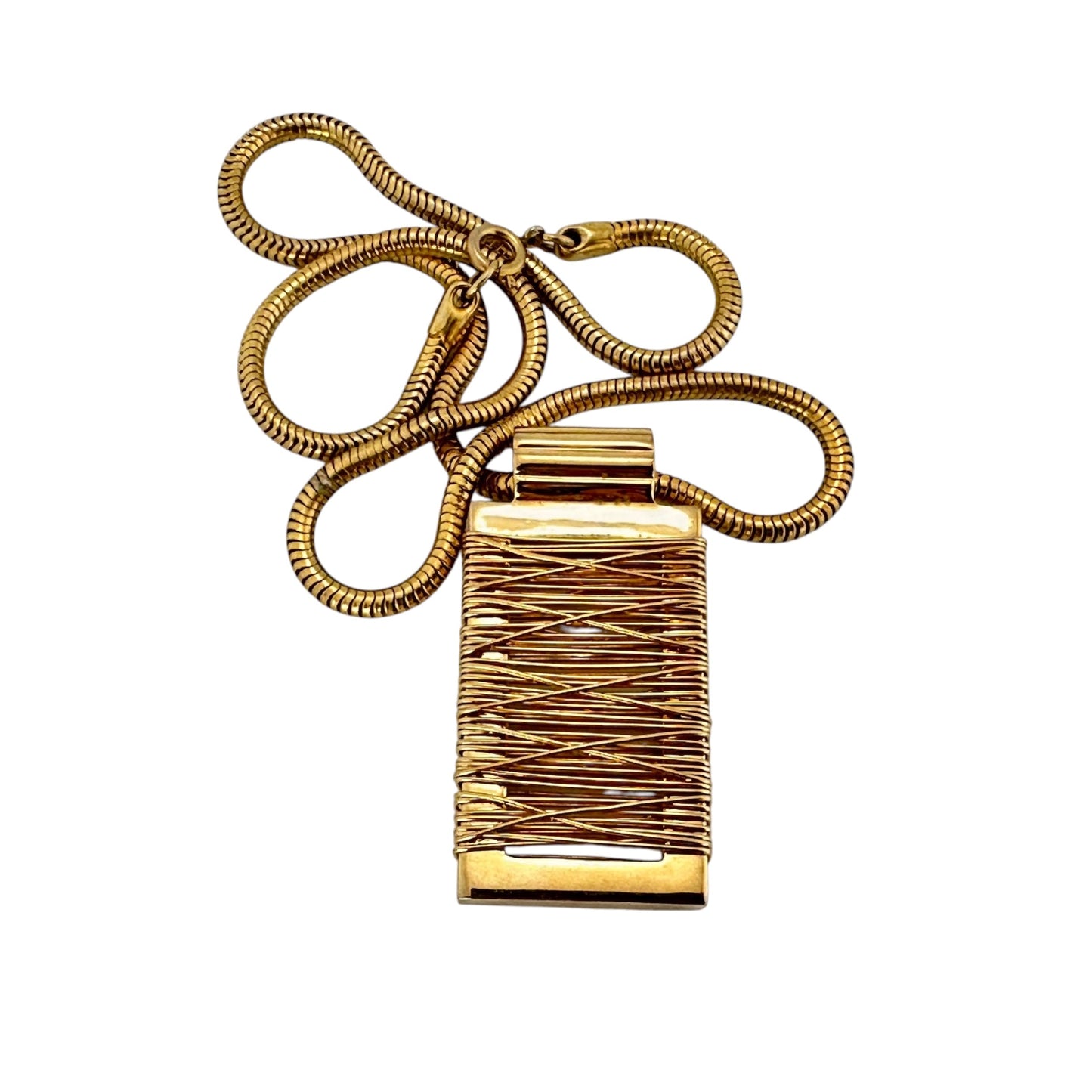 Sculptural gold-tone pendant necklace – on display