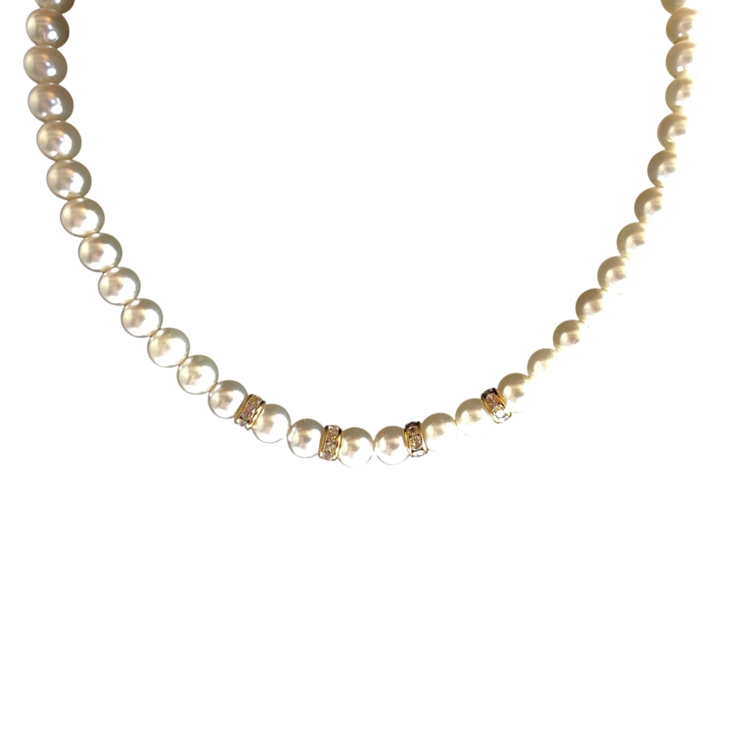 Mid-Century Modern Freshwater Pearl & Rhinestone Necklace