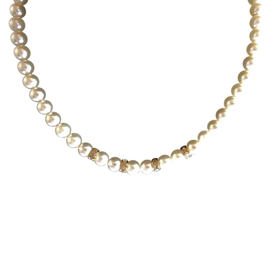 Mid-Century Modern Freshwater Pearl & Rhinestone Necklace