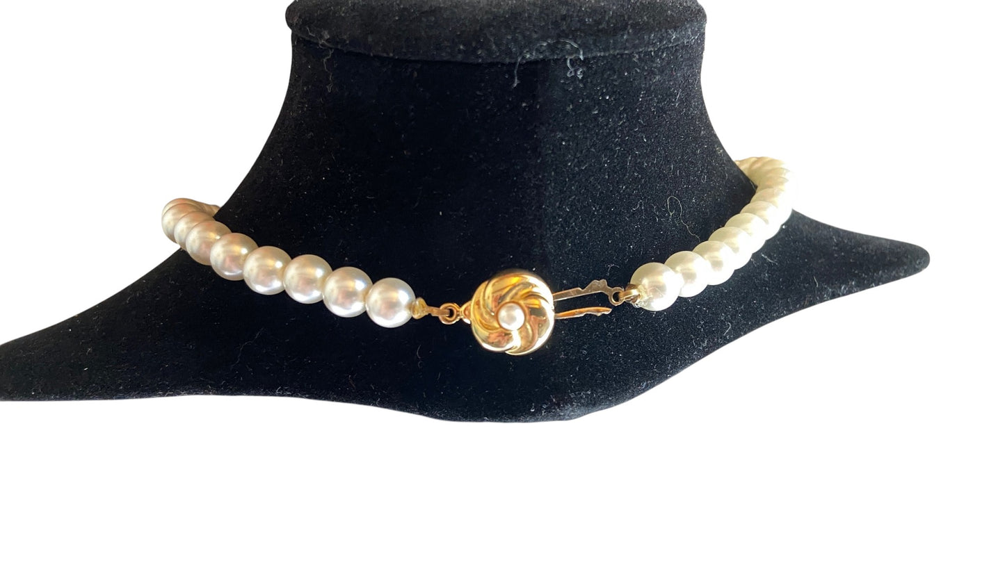 Mid-Century Modern Freshwater Pearl & Rhinestone Necklace