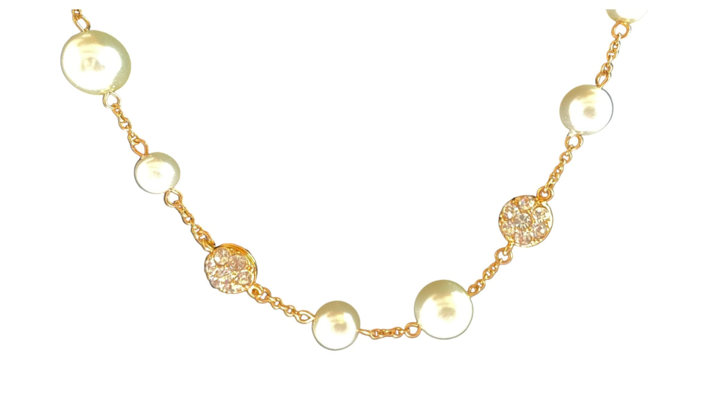 Art Deco Faux Pearl & Rhinestone Necklace