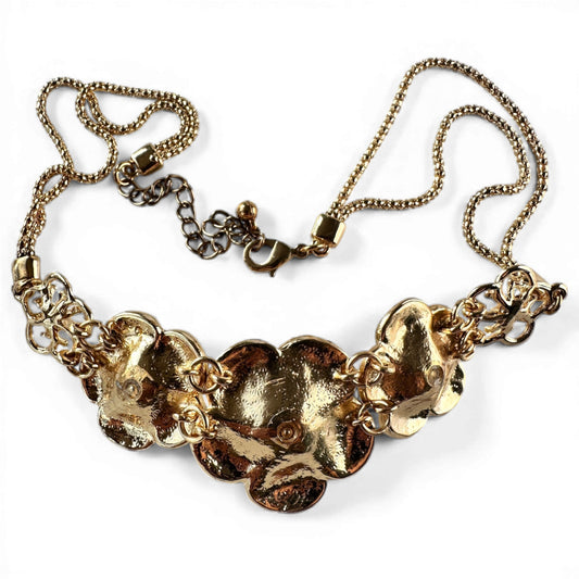 Retro Gold-Tone Enamel & Faux Pearl Floral Bib Necklace