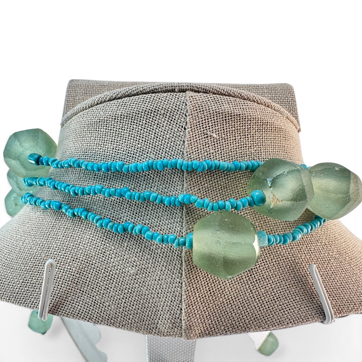 Glass bead rope necklace — wrapped double