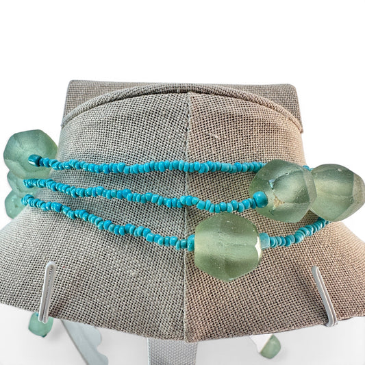 Glass bead rope necklace — wrapped double