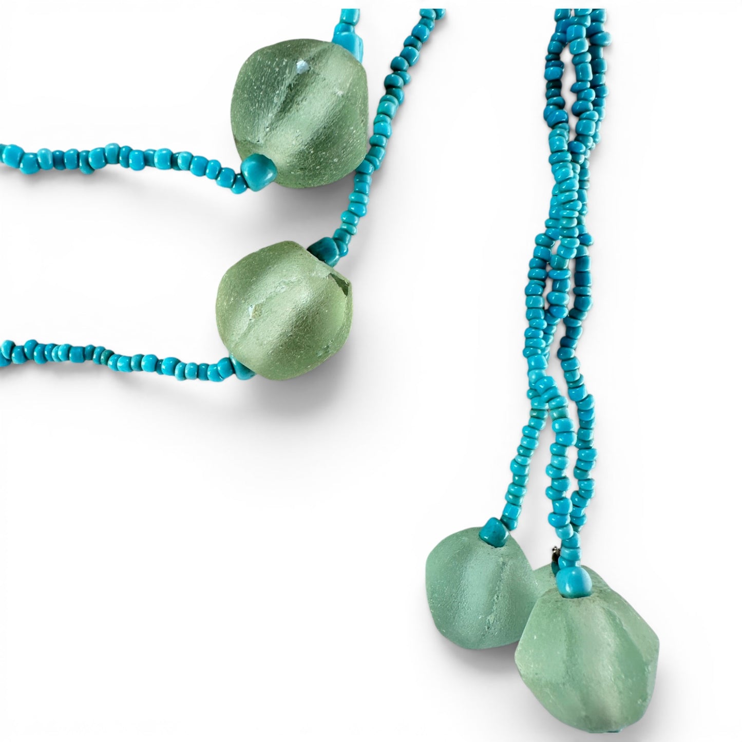 Glass bead rope necklace — tassel end detail