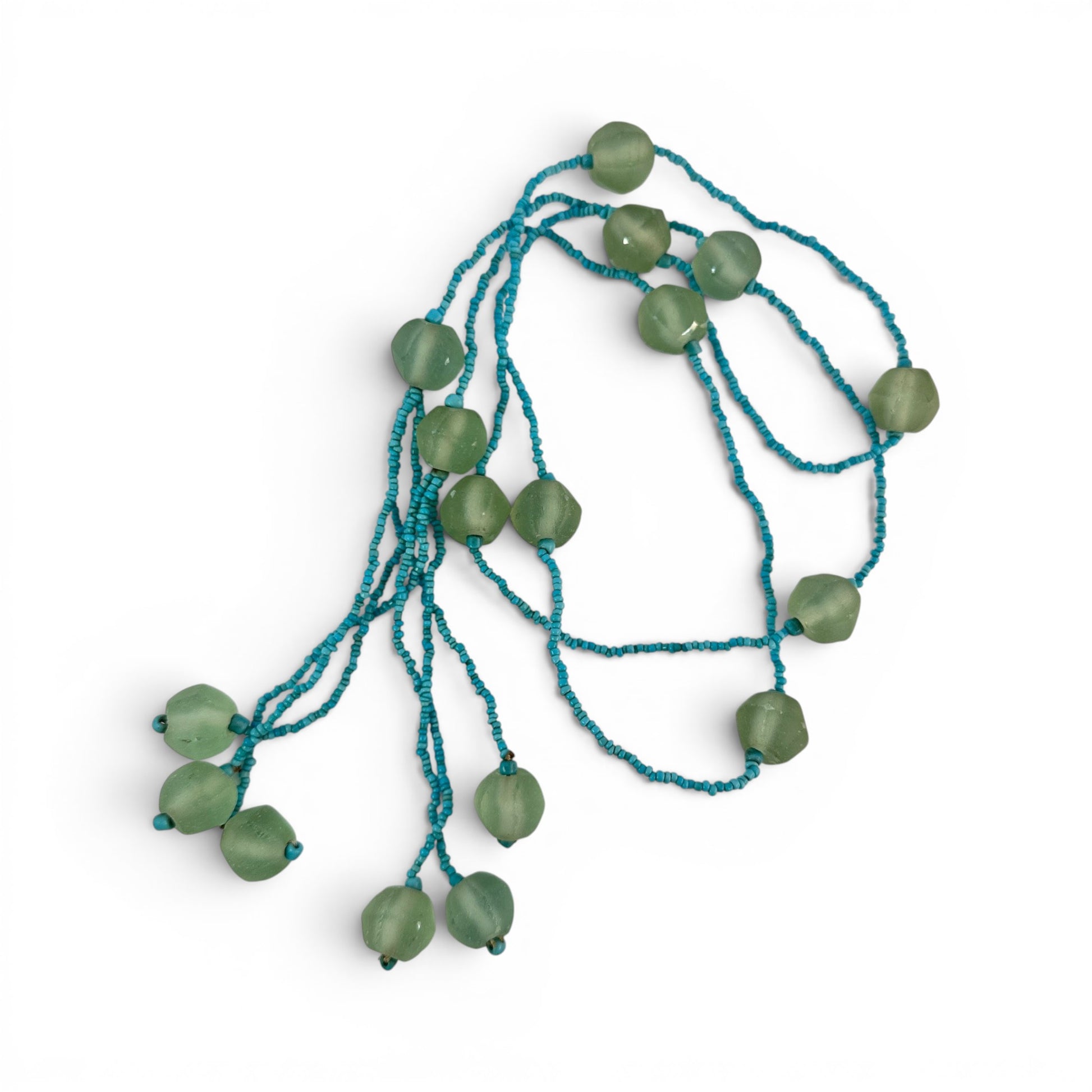 Glass bead rope necklace — frosted glass bead close-up