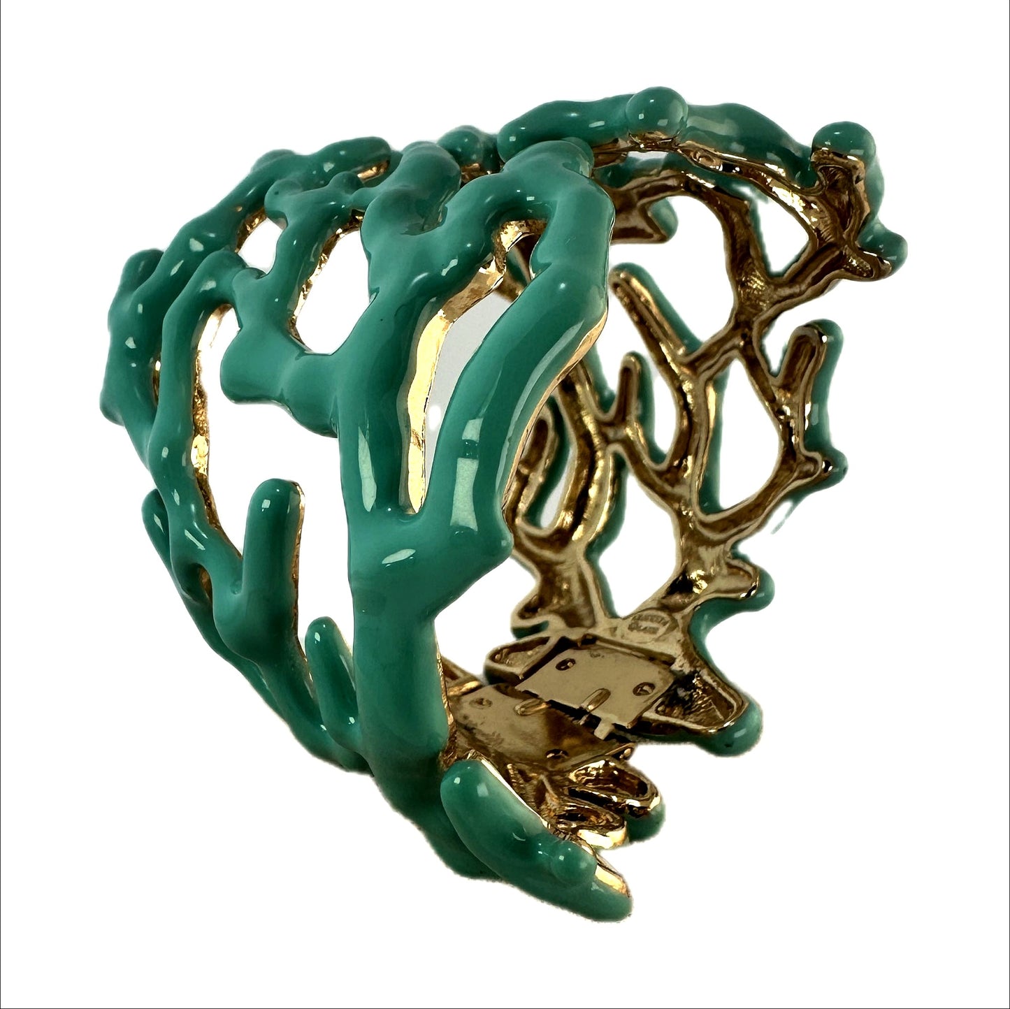 Kenneth Jay Lane enamel coral cuff bracelet — front