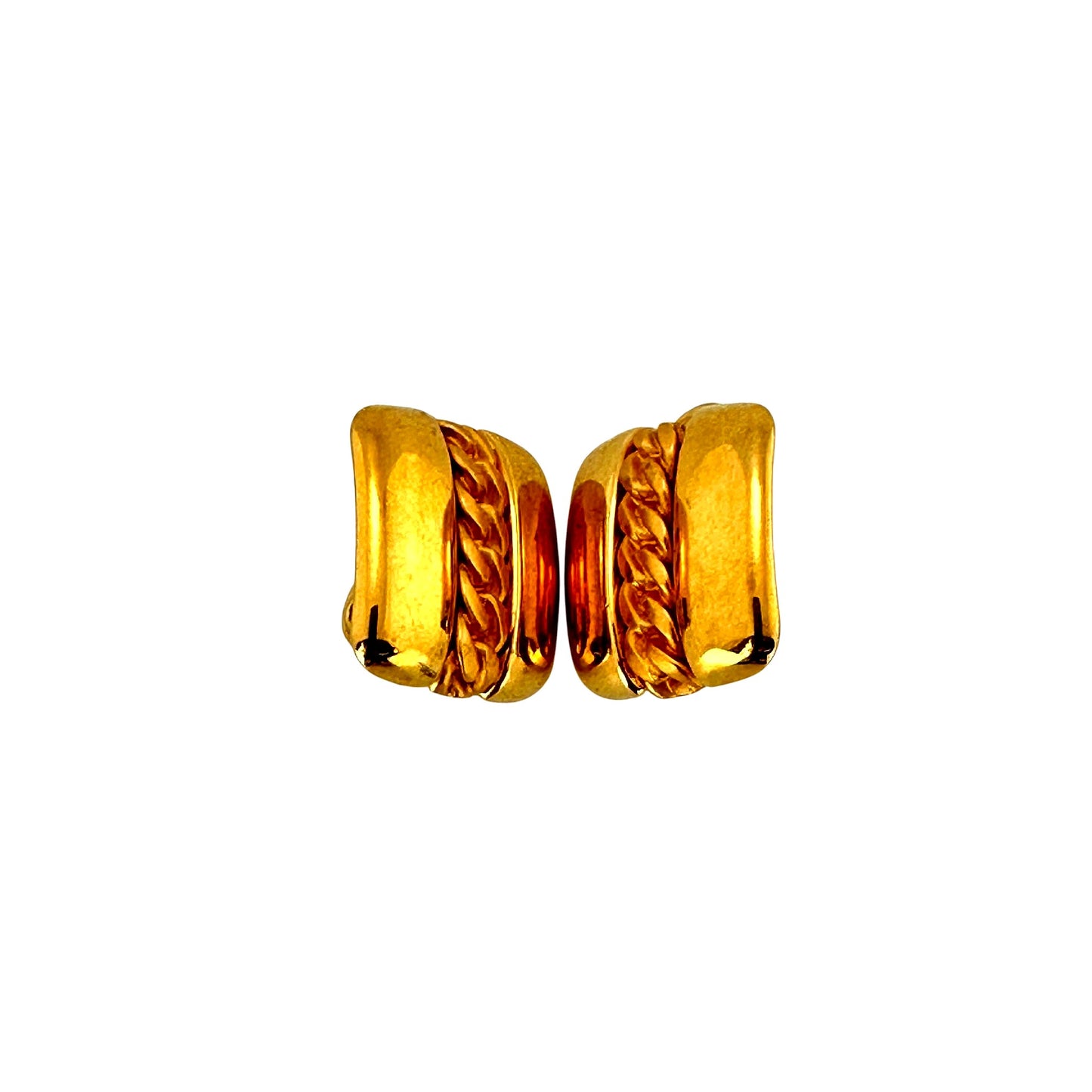 Matte Gold-Tone Chain-Motif Earrings, Curved Square Studs