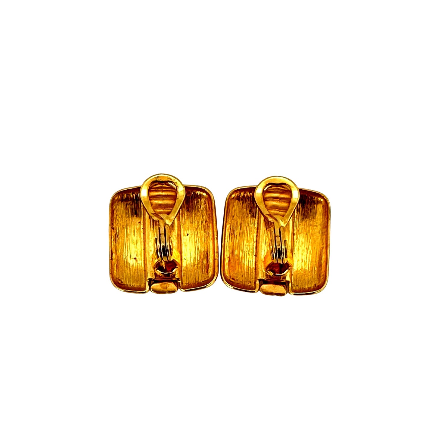 Matte Gold-Tone Chain-Motif Earrings, Curved Square Studs