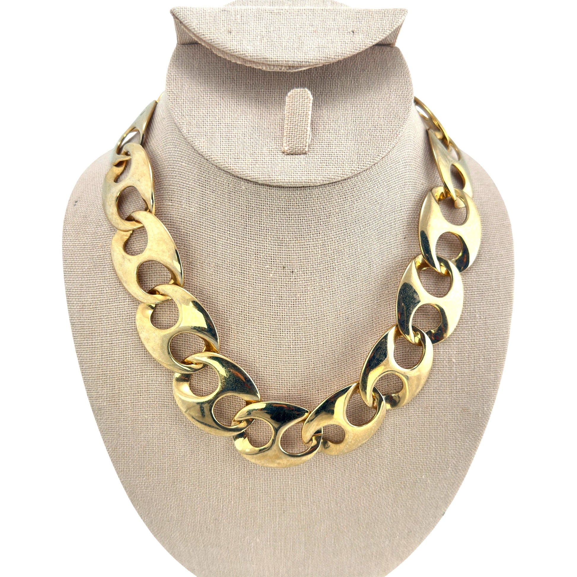 Chunky elliptical gold-tone link necklace – full view