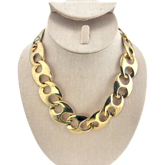 Chunky elliptical gold-tone link necklace – full view