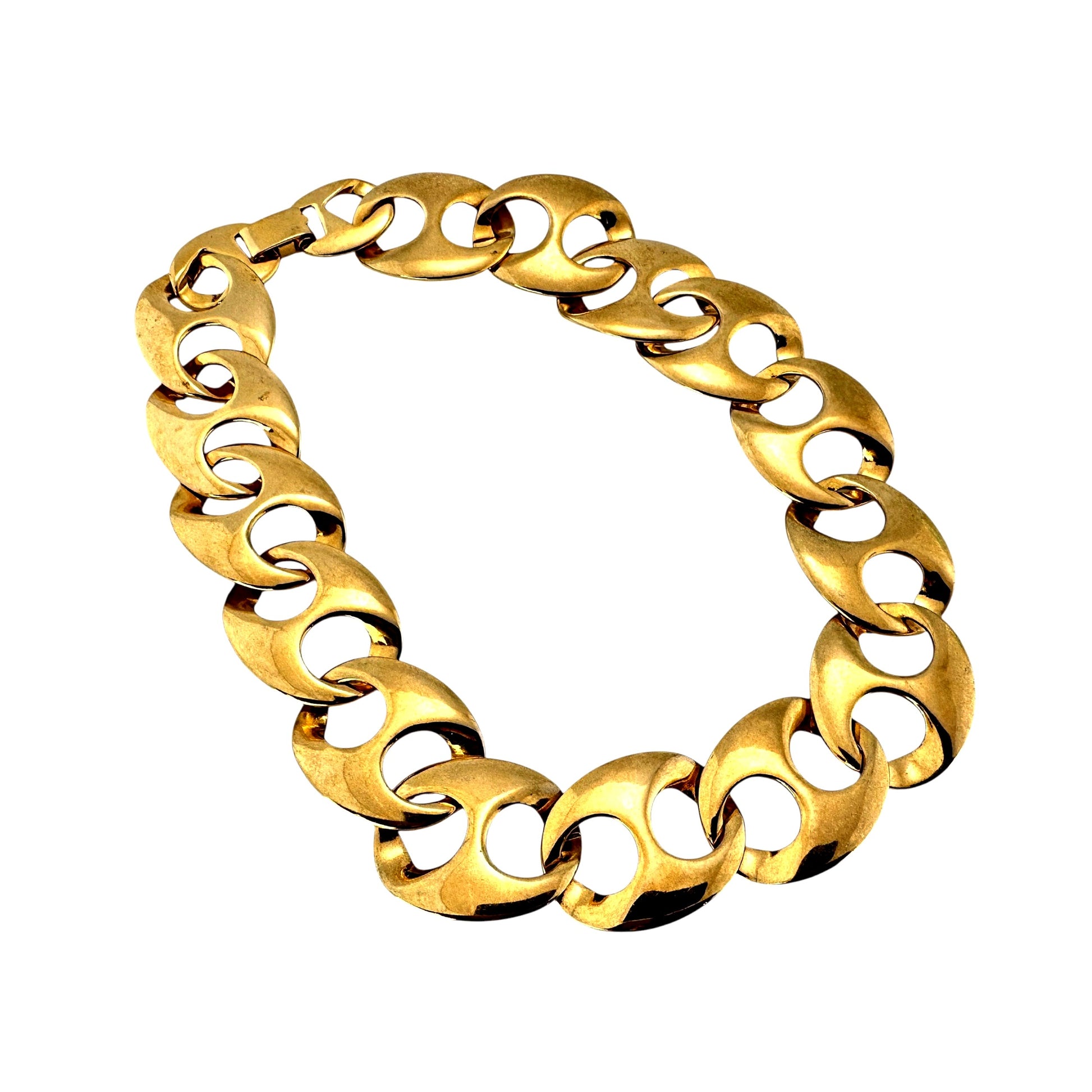 Chunky elliptical gold-tone link necklace – on display