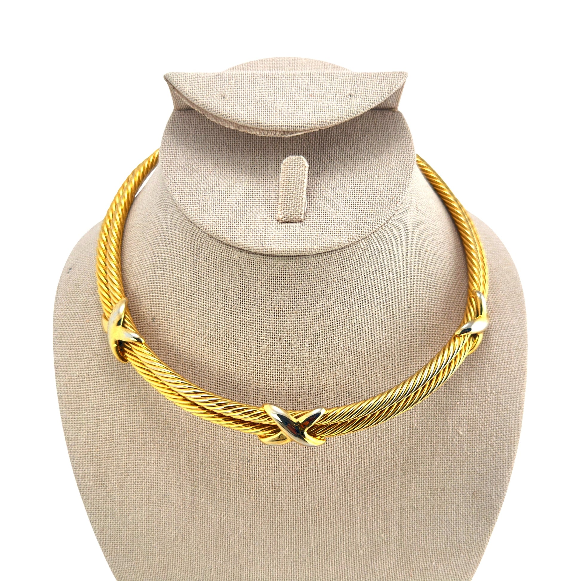 Twisted gold-tone torc necklace – front view