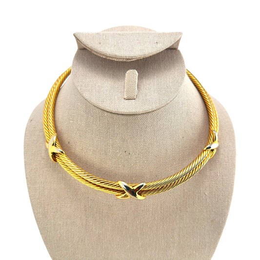 Twisted gold-tone torc necklace – front view