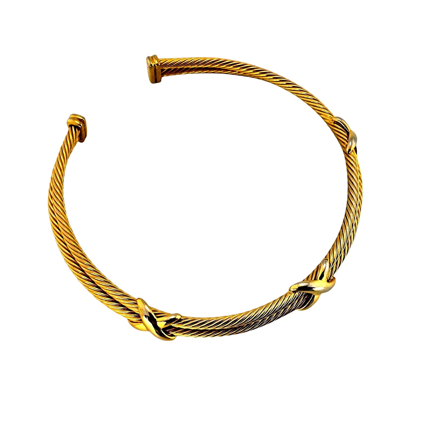 Twisted gold-tone torc necklace – angled view