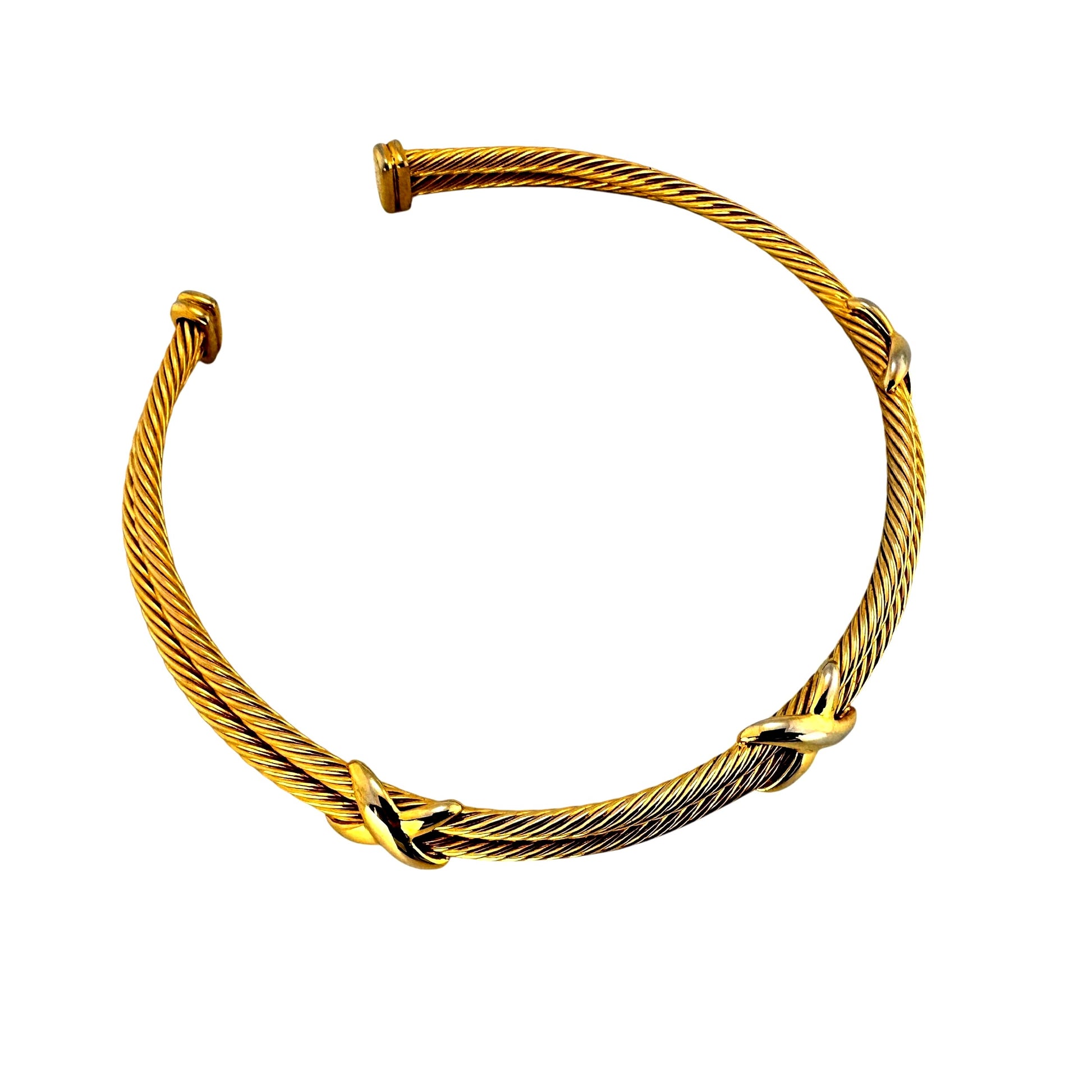 Twisted gold-tone torc necklace – angled view