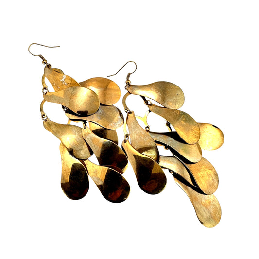 Gold-tone waterfall scale earrings – full front view