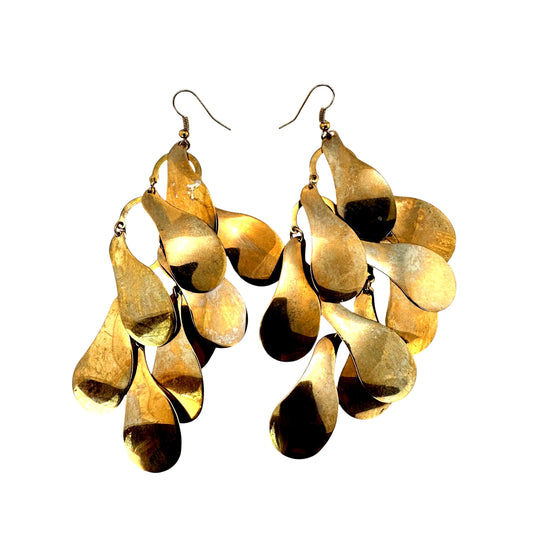 Gold-tone waterfall scale earrings – angled view