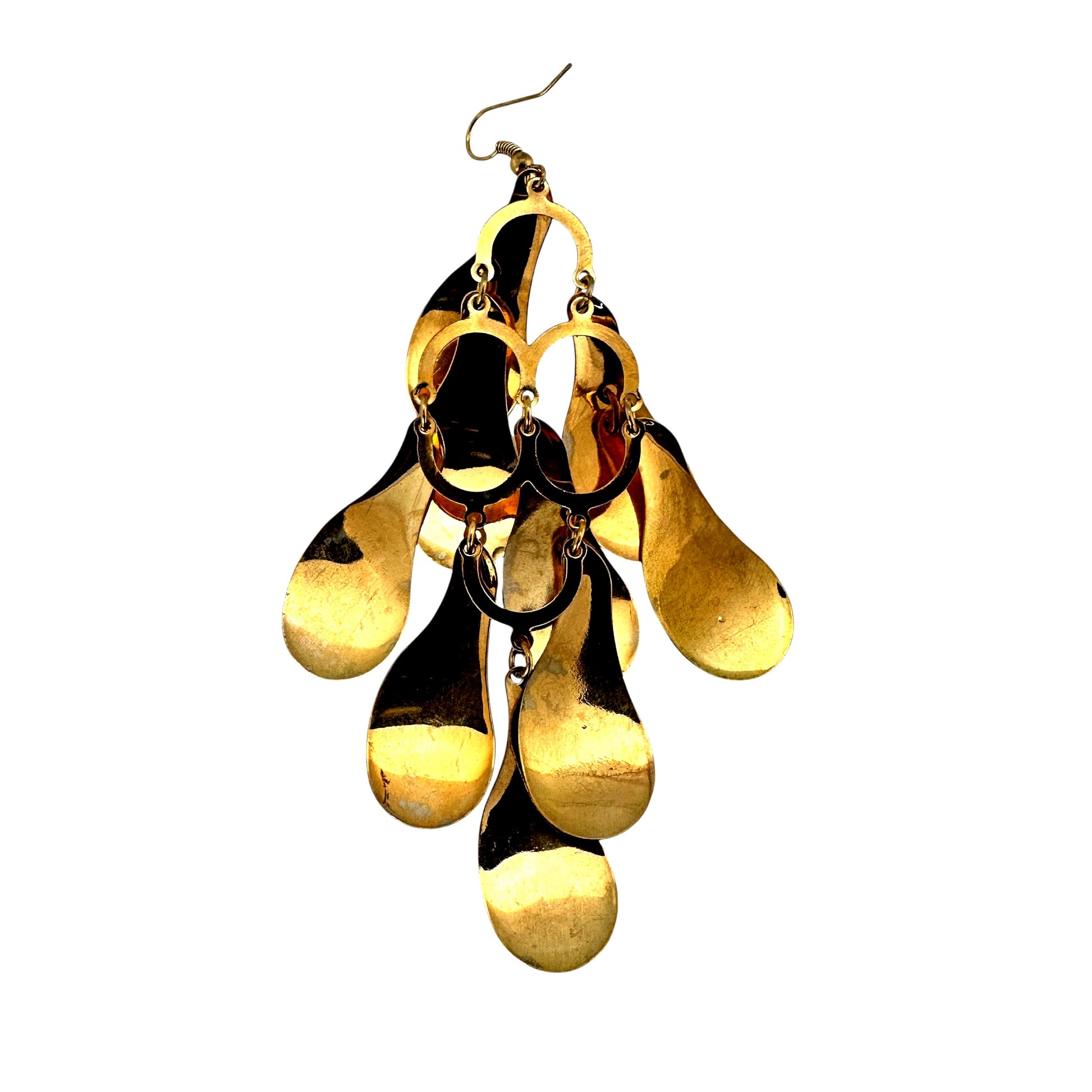 Gold-tone waterfall scale earrings – on display