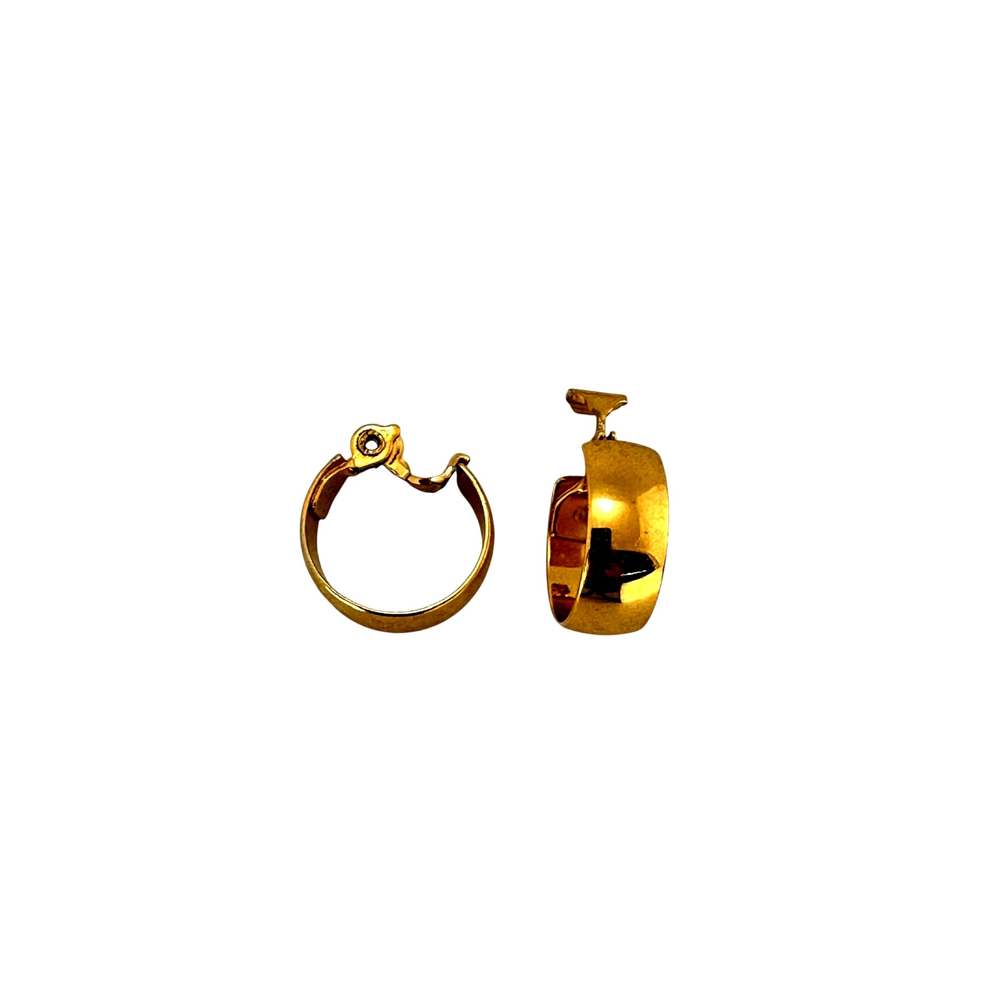 Vintage Monet gold tone hinged hoop earrings, front view