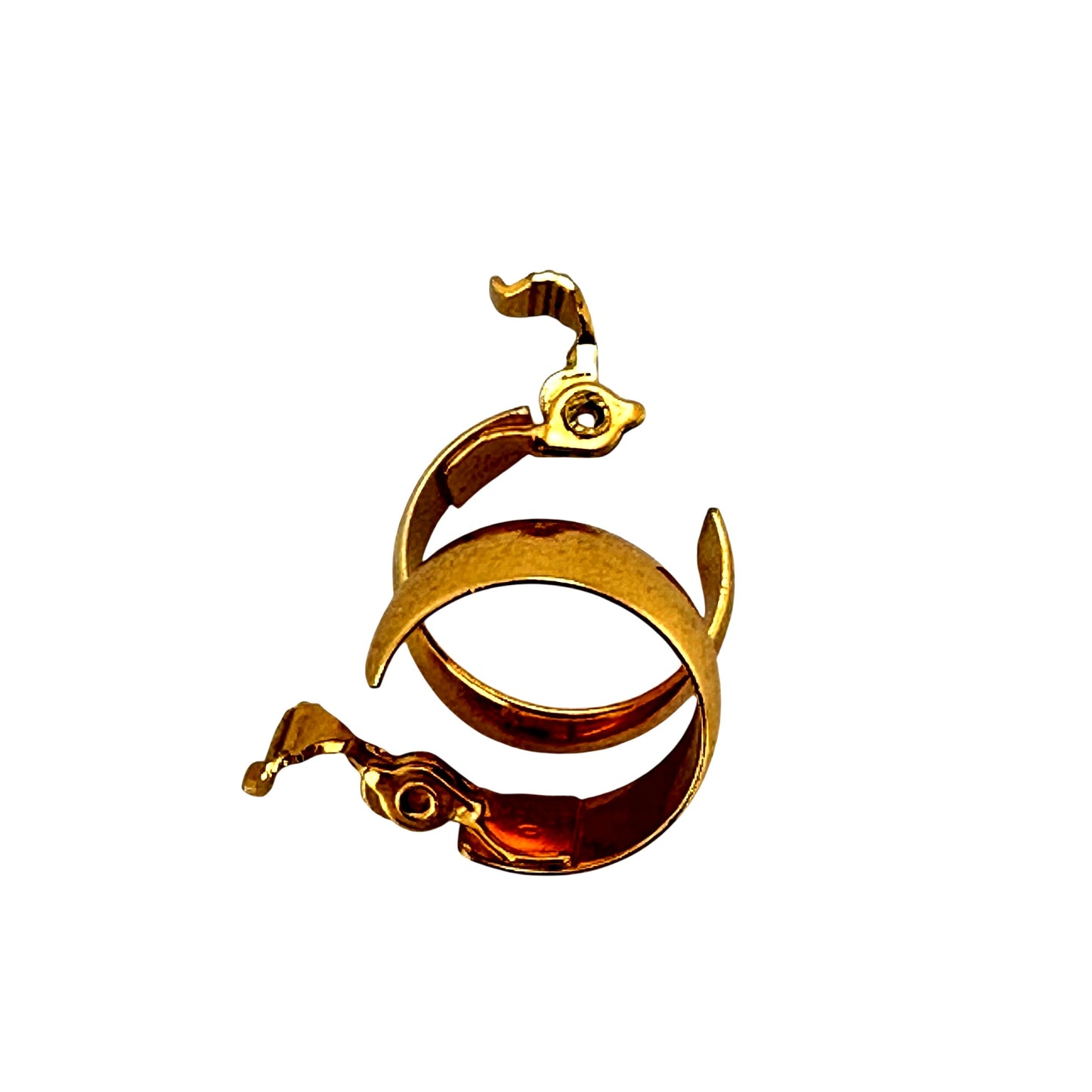 Side view of Monet gold tone hinged hoop earrings