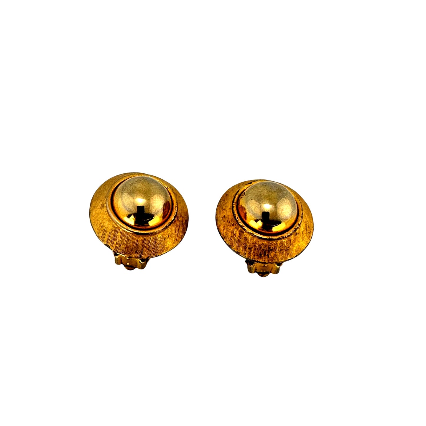 Textured gold-tone dome clip-on earrings – angled view