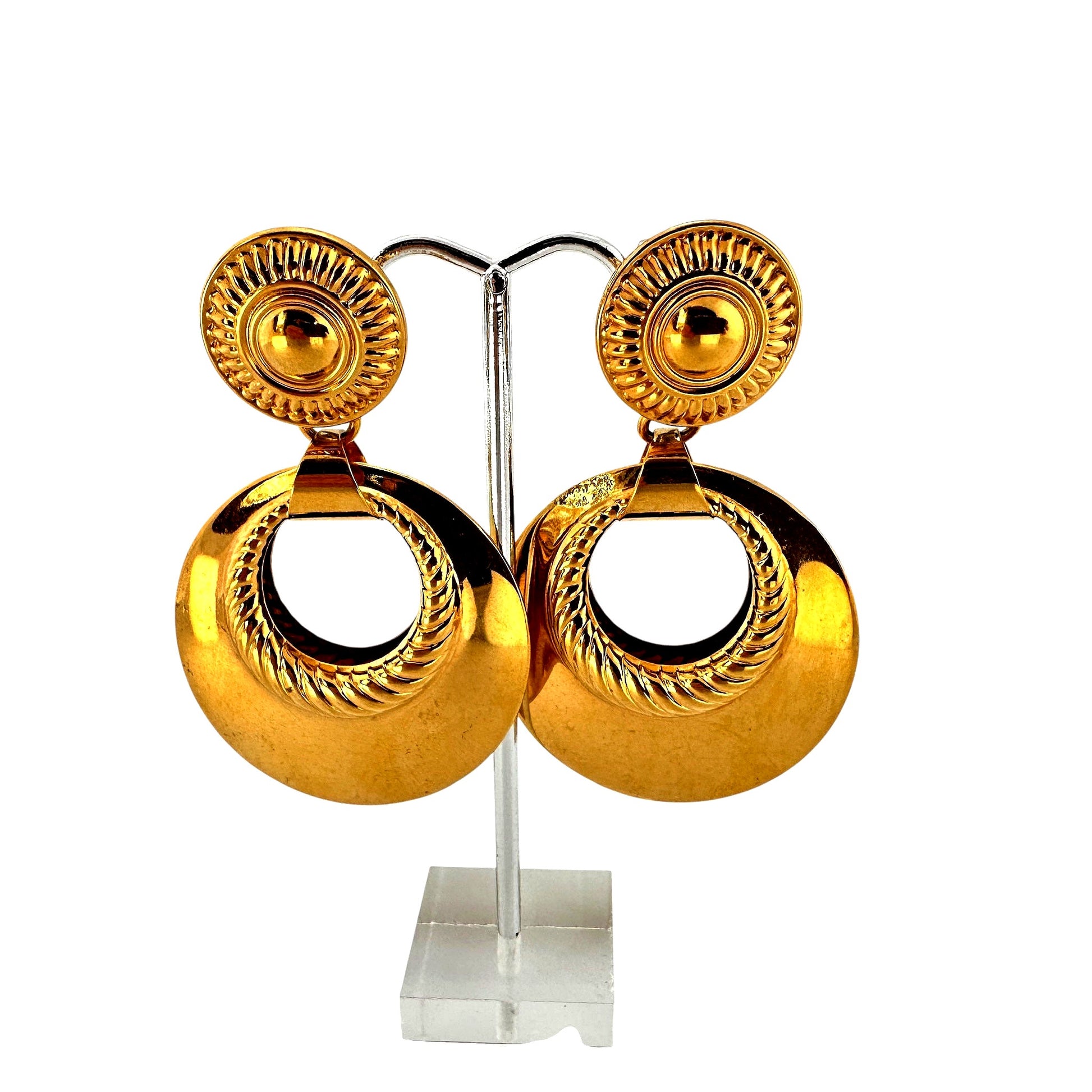Embossed gold-tone disc earrings – front view