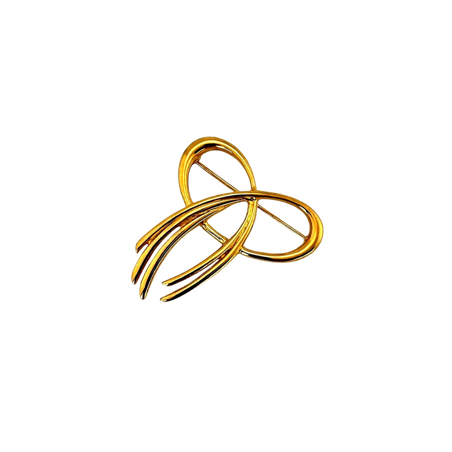 Vintage double-loop brooch in gold tone, front view angled