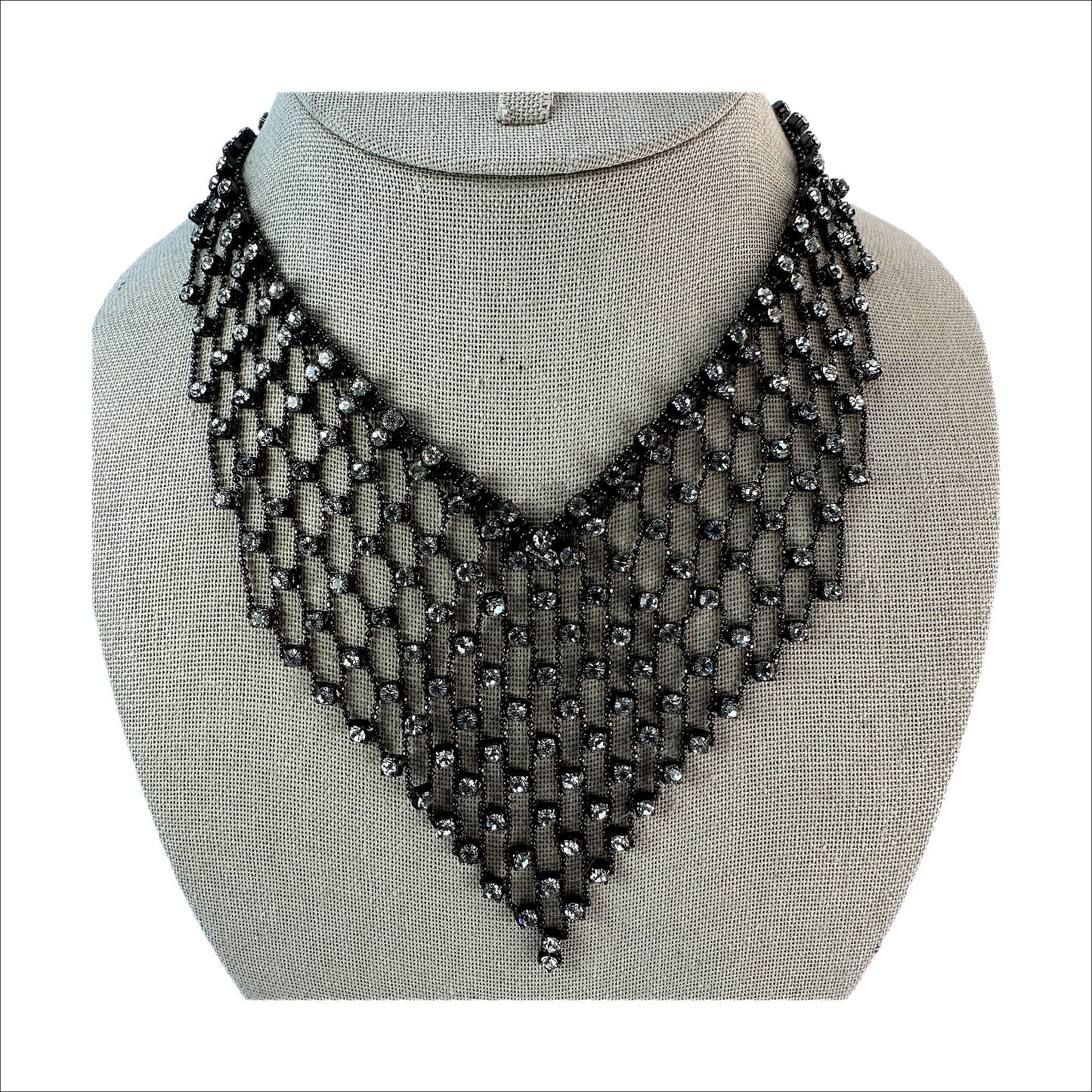 Rhinestone mesh set — bib necklace on display bust