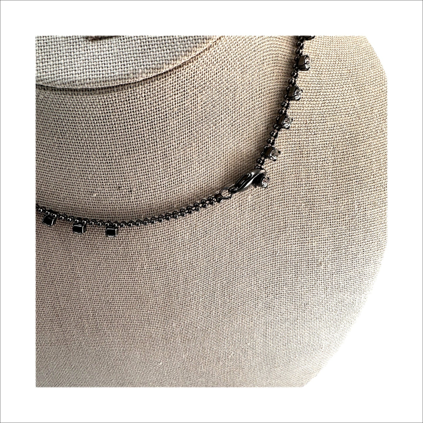 Rhinestone bib necklace — back chain and clasp on bust