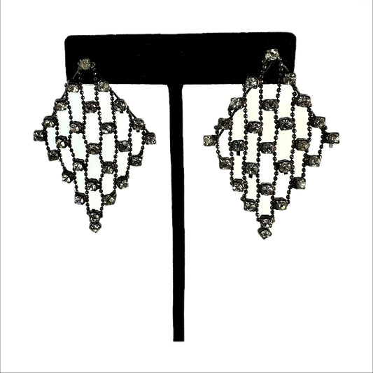 Rhinestone mesh drop earrings — second angle