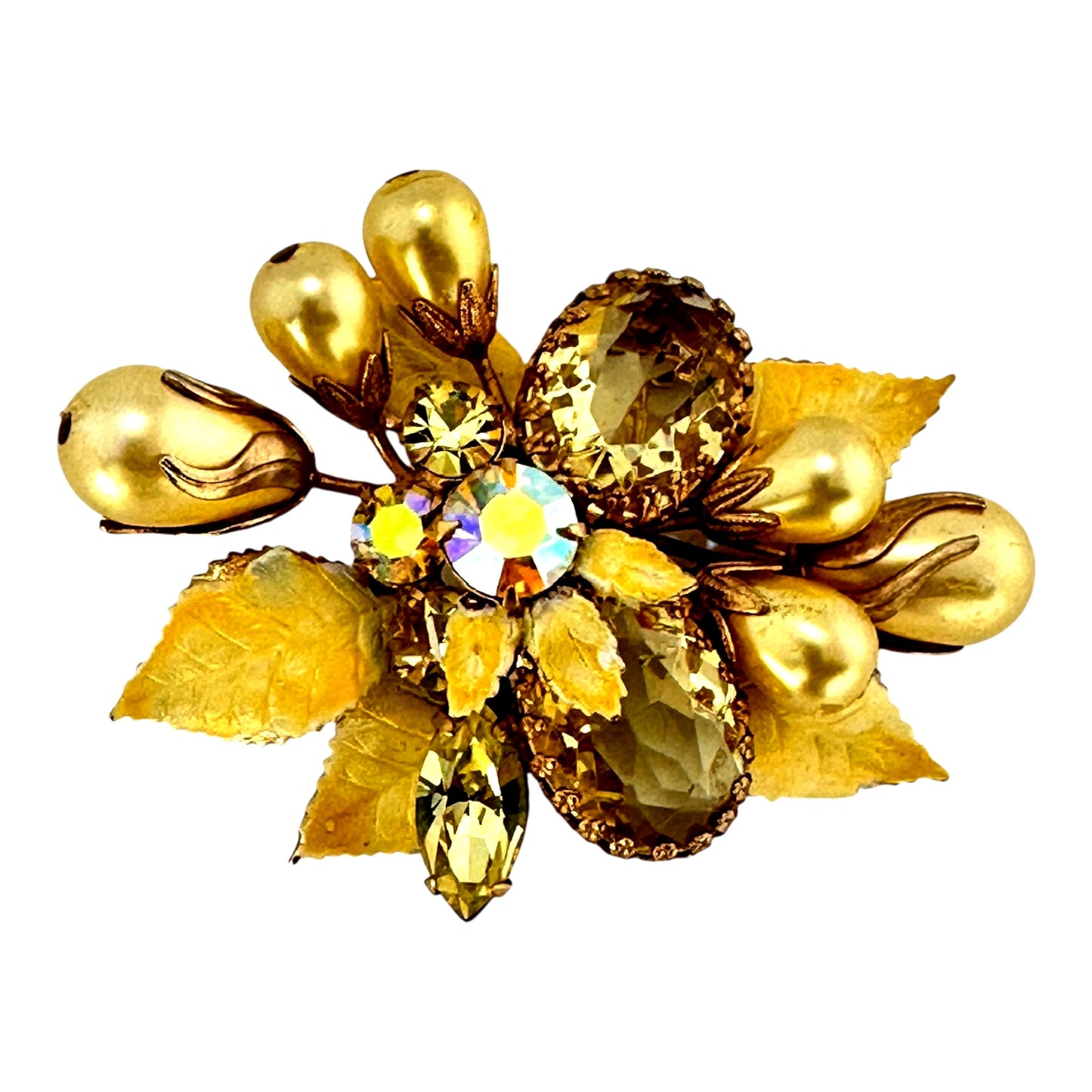 Regency yellow floral brooch – angled view