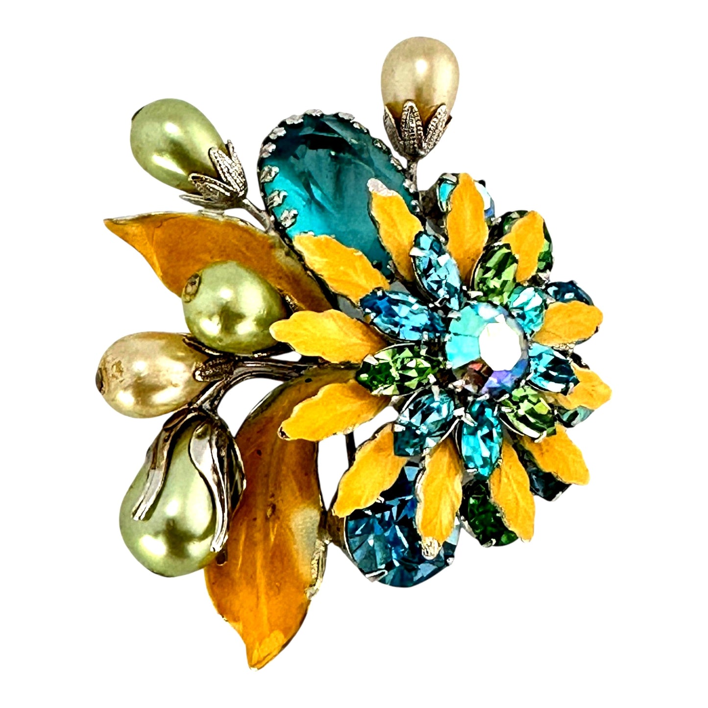 Regency blue/green floral brooch – detail