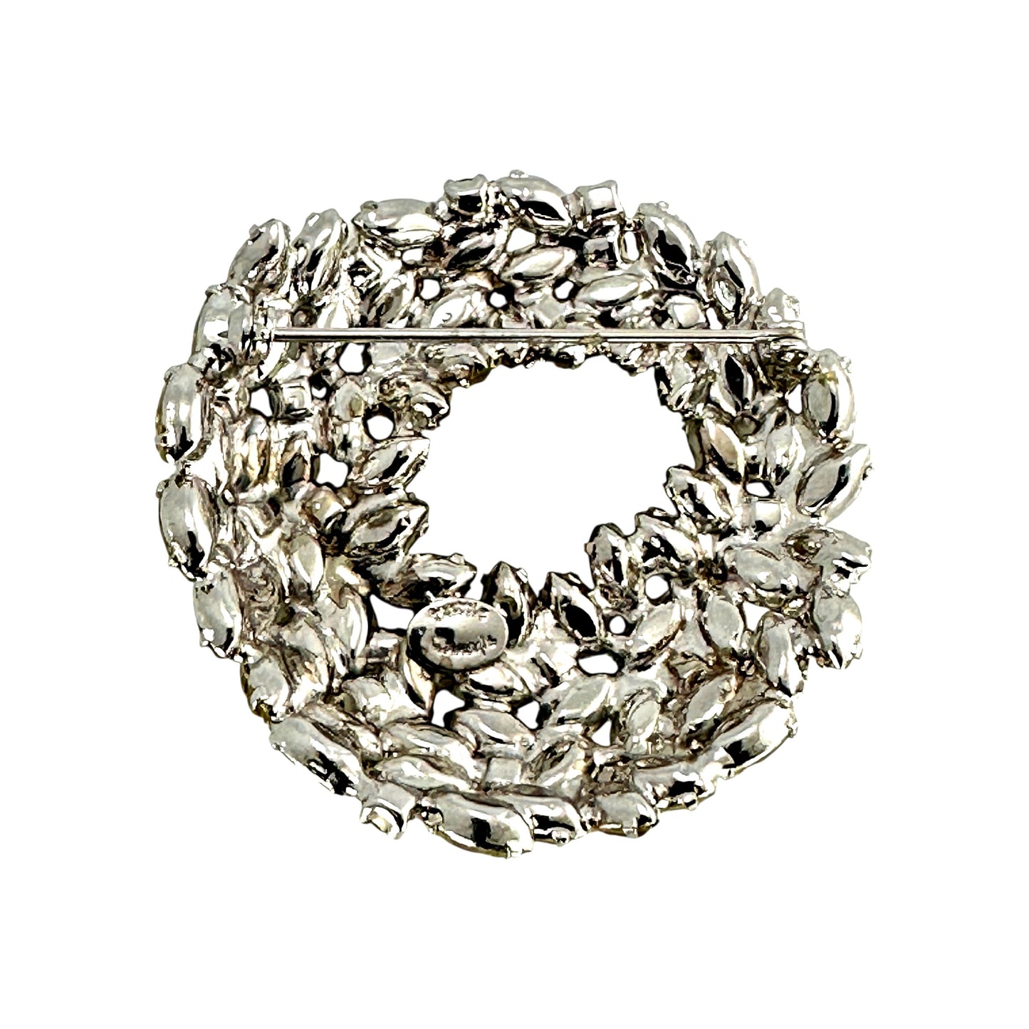 Yellow & white rhinestone domed brooch – on display