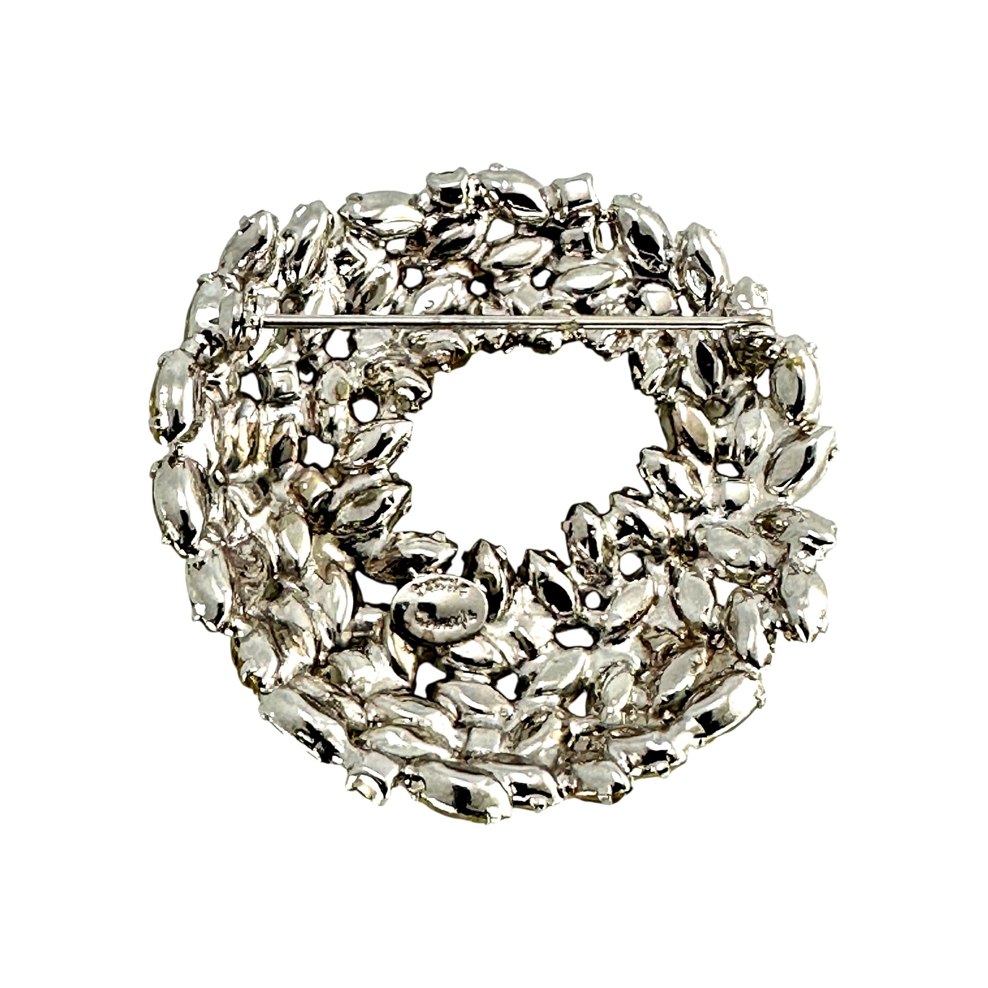 Yellow & white rhinestone domed brooch – on display