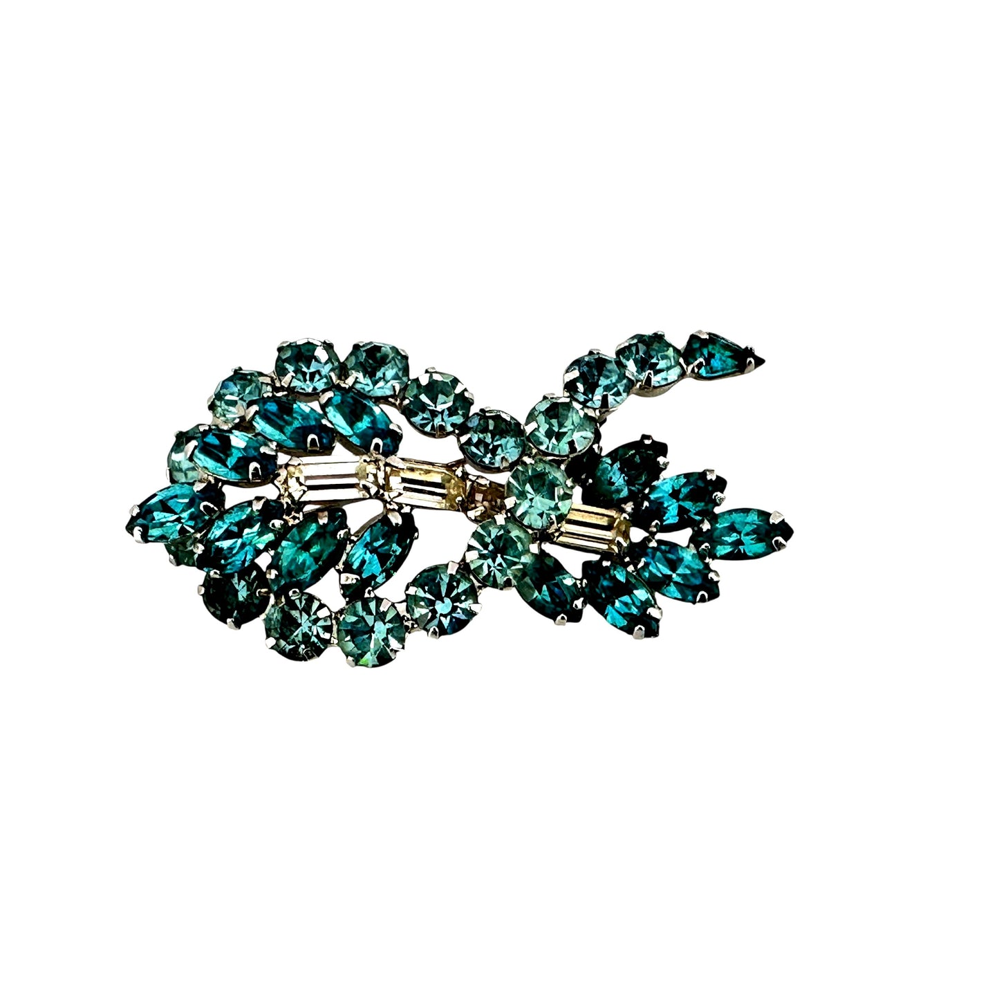 Blue and white rhinestone linear brooch – angled view