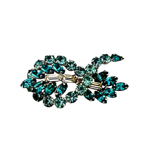 Blue and white rhinestone linear brooch – angled view