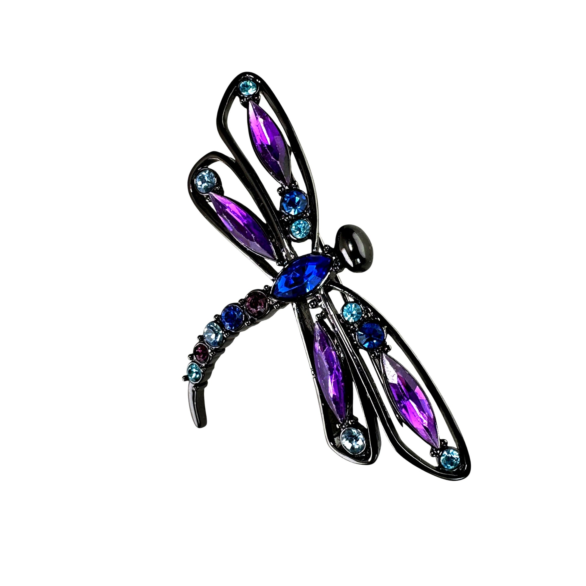 Magenta & blue rhinestone dragonfly – front view