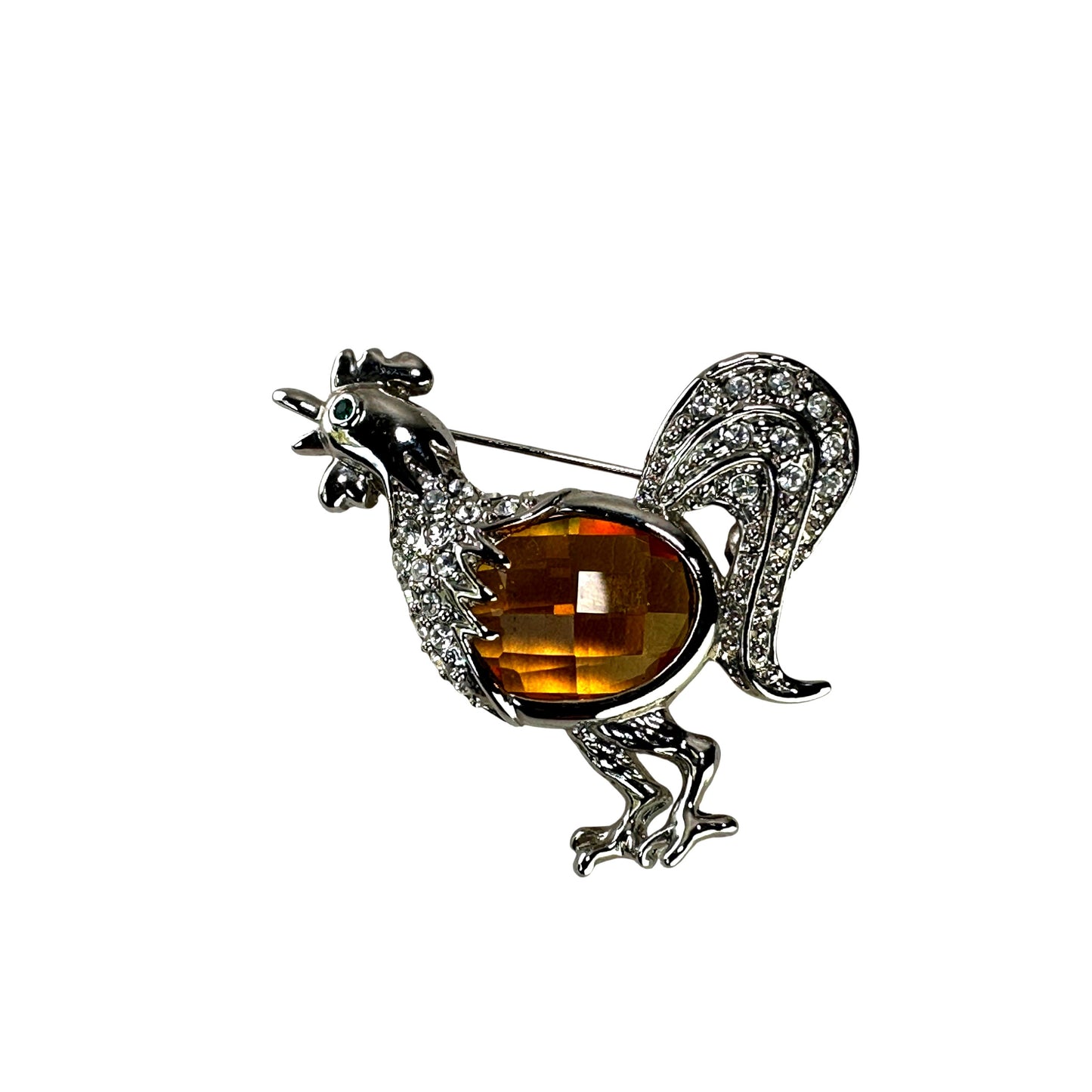 Citrine crystal rooster brooch – front view