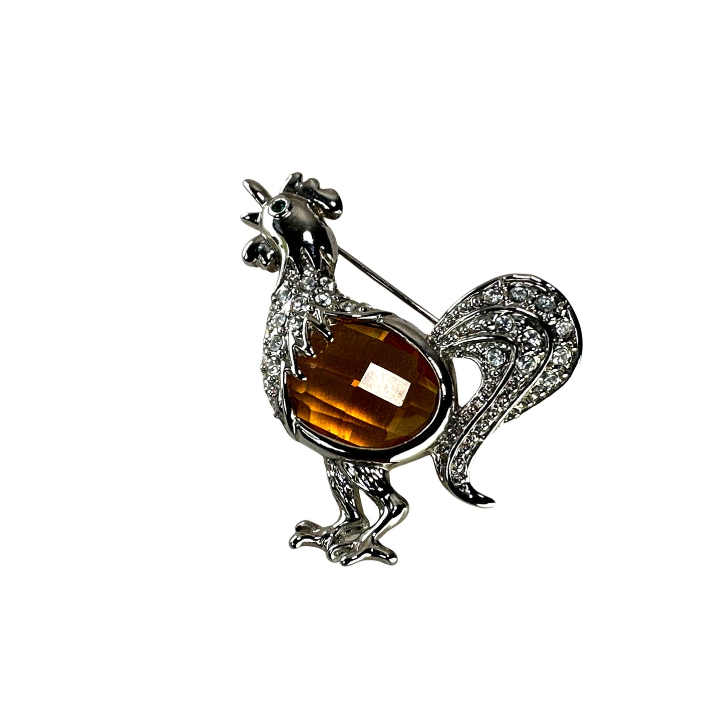 Citrine crystal rooster brooch – angled view