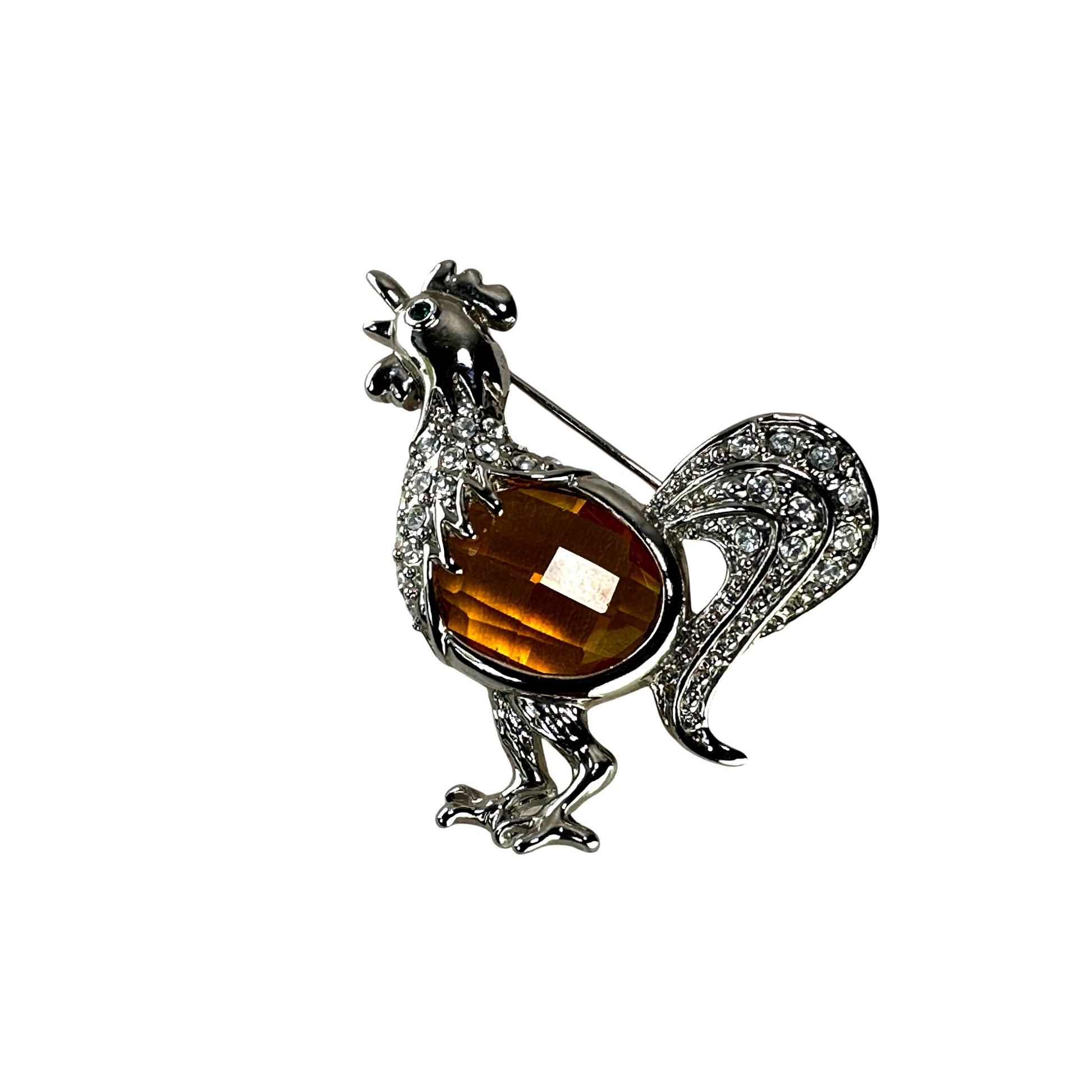 Citrine crystal rooster brooch – angled view