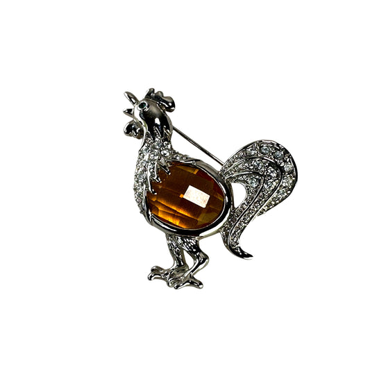Citrine crystal rooster brooch – angled view