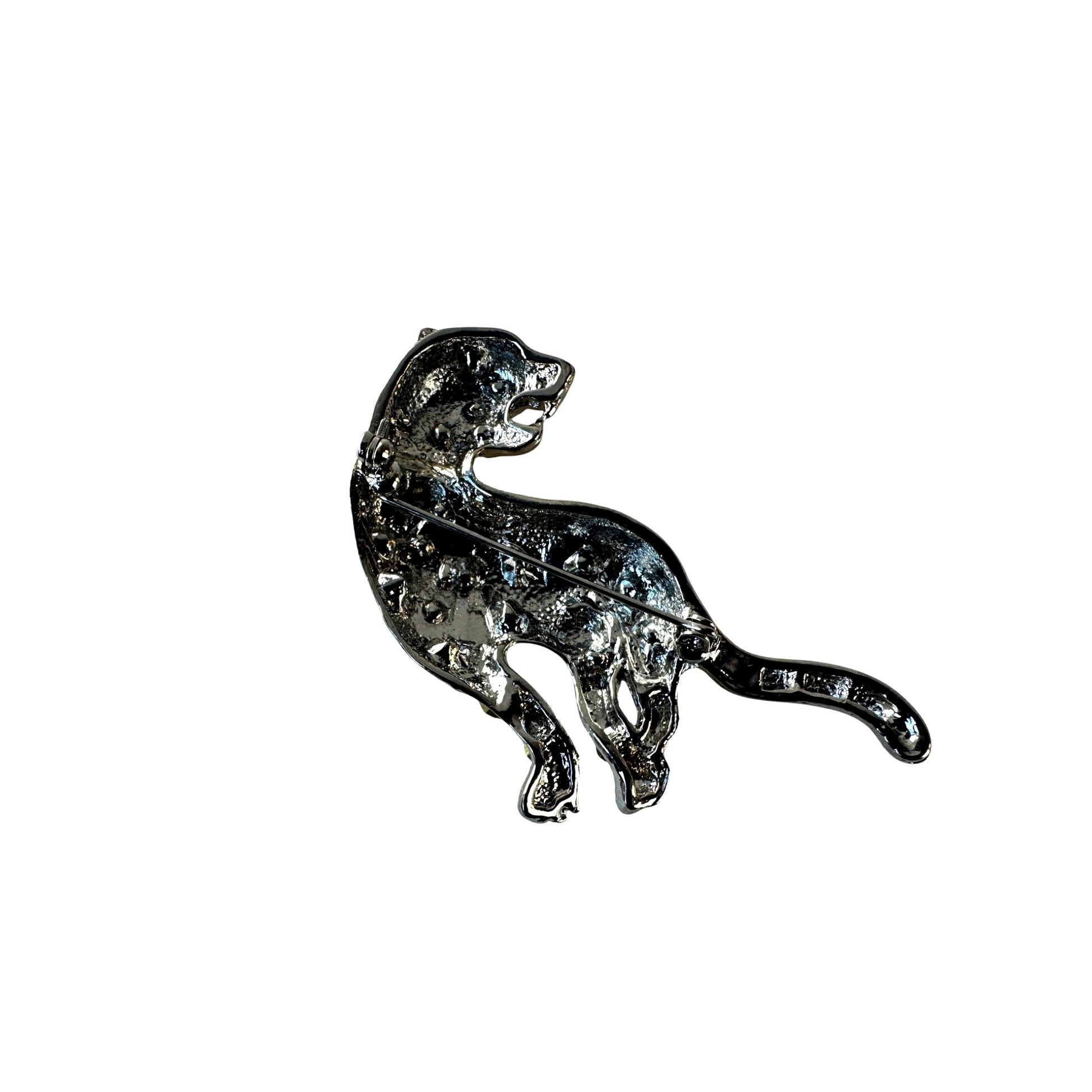Silver-tone rhinestone jaguar brooch – angled view